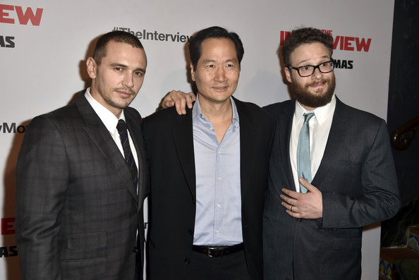 Charles Chun, Seth Rogen and James Franco at The Interview's premiere